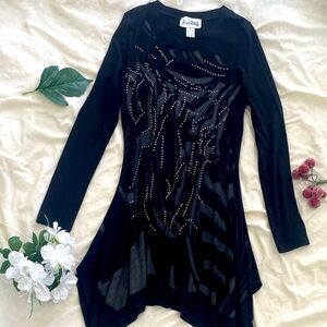 Joseph Ribkoff Black and Gray Embellished Long Sleeve Knit Dress • Size 4